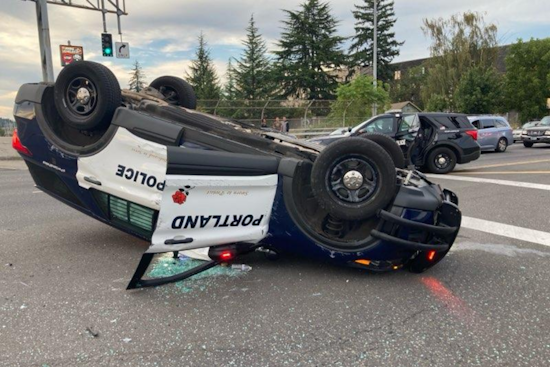 Portland Police Officers Escape Unharmed After Patrol Vehicle Flipped in Intersection Collision near I-205
