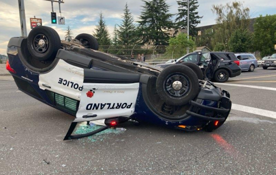 Portland Police Officers Escape Unharmed After Patrol Vehicle Flipped in Intersection Collision near I-205