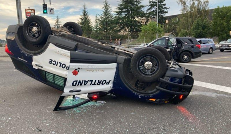 Portland Police Officers Escape Unharmed After Patrol Vehicle Flipped in Intersection Collision near I-205