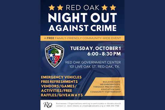 Red Oak Police Department Hosts Annual "Night Out Against Crime" to Strengthen Community Bonds
