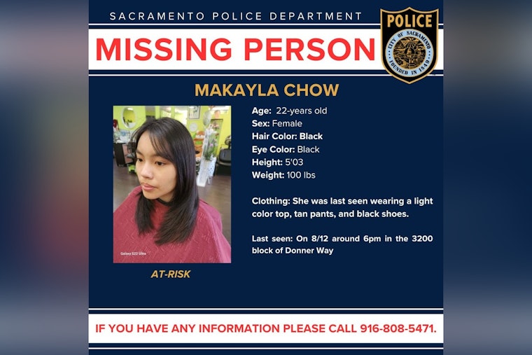 Sacramento Police Seek Public's Assistance in Locating At-Risk Missing Person Makayla Chow