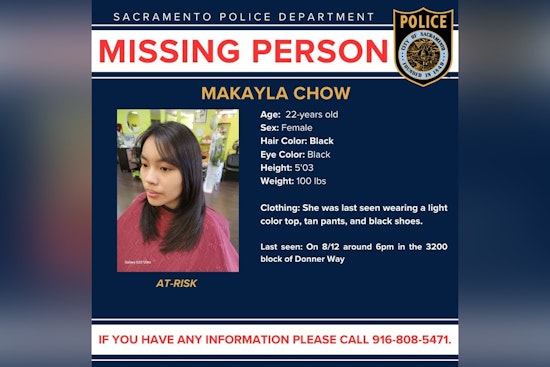 Sacramento Police Seek Public's Assistance in Locating At-Risk Missing Person Makayla Chow
