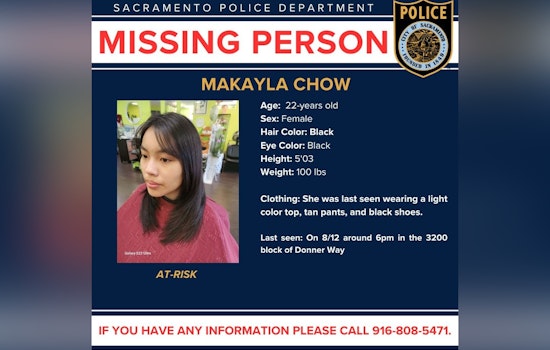 Sacramento Police Seek Public's Assistance in Locating At-Risk Missing Person Makayla Chow