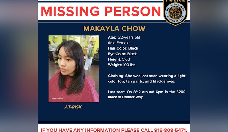 Sacramento Police Seek Public's Assistance in Locating At-Risk Missing Person Makayla Chow