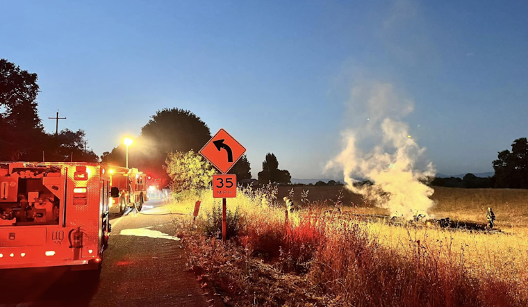 Sebastopol Responders Quell Electric Vehicle Blaze and Grass Fire on High School Road