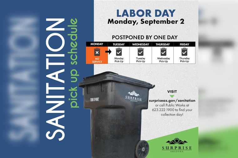Surprise City Announces Labor Day Service Changes: Trash Collection Delayed, Some Facilities with Modified Hours