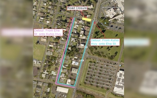 Upcoming Road Closure Alert, Eha Street in Līhu‘e to Shut Down for Waterline Installation Work