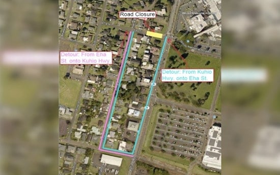 Upcoming Road Closure Alert, Eha Street in Līhu‘e to Shut Down for Waterline Installation Work
