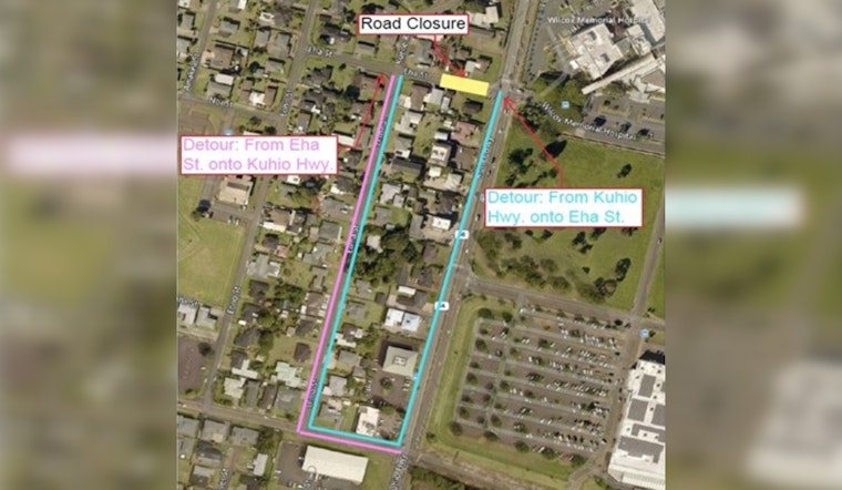 Upcoming Road Closure Alert, Eha Street in Līhu‘e to Shut Down for Waterline Installation Work