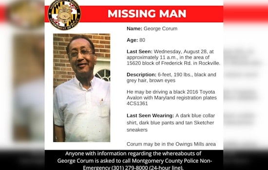 Urgent Search for Missing 80-Year-Old Man in Silver Spring, Montgomery County Police Seek Public's Assistance