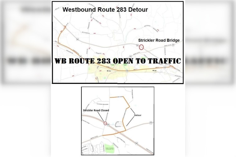 Westbound Route 283 Reopens in Lancaster County, Strickler Road Bridge Repairs Continue