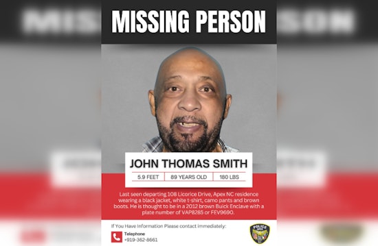 Apex Community Urged to Help Locate Missing Elderly Man with Cognitive Impairment