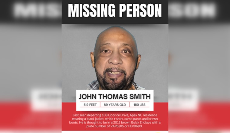Apex Community Urged to Help Locate Missing Elderly Man with Cognitive Impairment