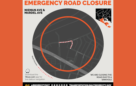 Baltimore Commuters Rerouted After Sinkhole Appears at Mardel and Nieman Avenue
