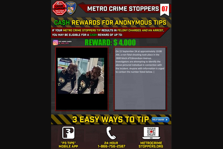 Baltimore Police Seek Public Help to Identify Suspect in Edmondson Avenue Shooting, Up to $4,000 Reward Offered