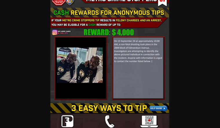 Baltimore Police Seek Public Help to Identify Suspect in Edmondson Avenue Shooting, Up to $4,000 Reward Offered