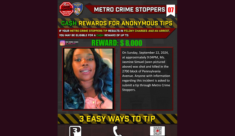 Baltimore Police Seek Public Help to Solve the Murder of 33-Year-Old Jasmine Simuel on Pennsylvania Avenue