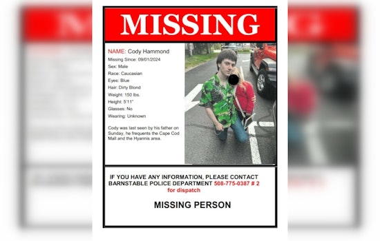 Barnstable Police Seek Public Help in Locating Missing Person Cody Hammond in Cape Cod