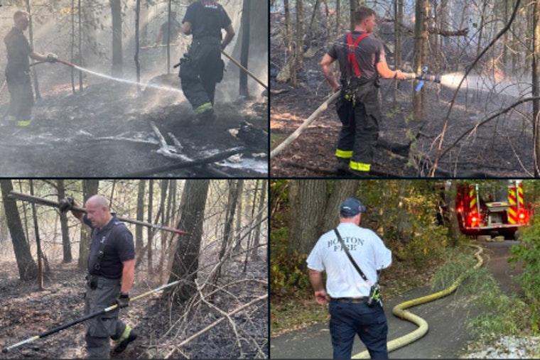 Boston Firefighters Battle Major Brush Fire Near Enneking Parkway, Residents Urged to Avoid Area