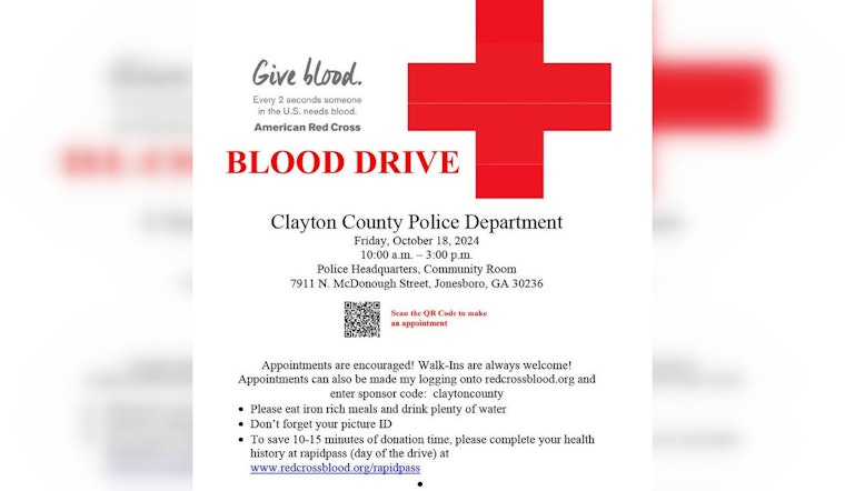Clayton County Police Team Up with American Red Cross for Blood Drive in Jonesboro