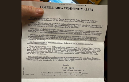 Coppell Police Department Issues Alert on Counterfeit Mail Scam Masquerading as National Police Association