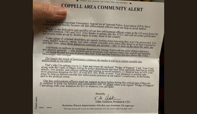 Coppell Police Department Issues Alert on Counterfeit Mail Scam Masquerading as National Police Association