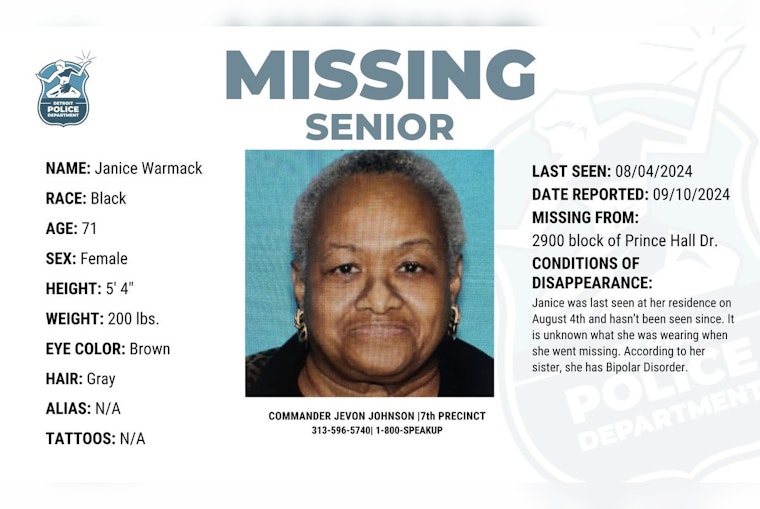 Detroit Police Seek Public Help to Locate Missing 71-Year-Old Woman with Bipolar Disorder