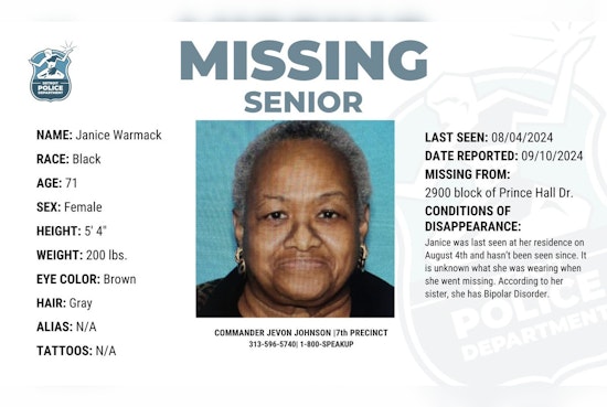 Detroit Police Seek Public Help to Locate Missing 71-Year-Old Woman with Bipolar Disorder