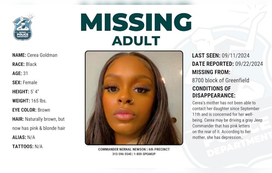 Detroit Police Seek Public's Help to Locate Missing Woman Cerea Goldman