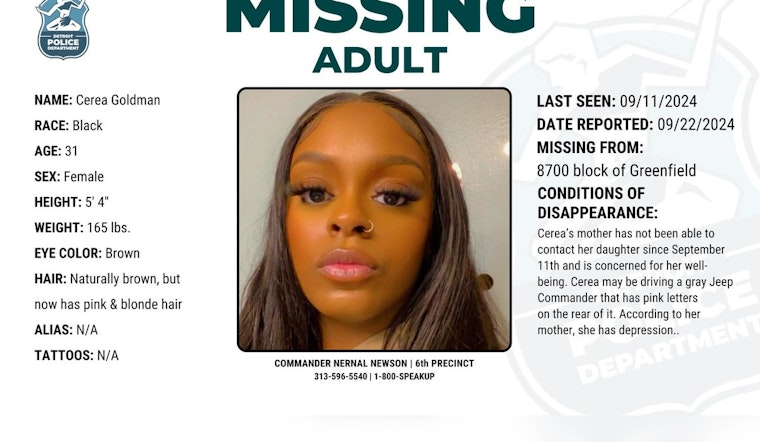 Detroit Police Seek Public's Help to Locate Missing Woman Cerea Goldman