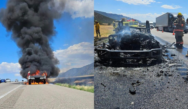 Driver and Passenger Unharmed as Truck Engulfs in Flames on I-15 in Southern Utah, Sparking Grass Fire