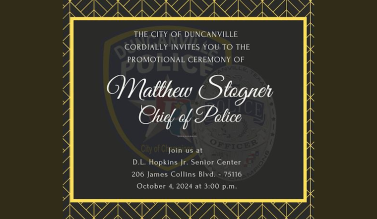 Duncanville to Welcome New Police Chief Matthew Stogner in Community-Focused Ceremony