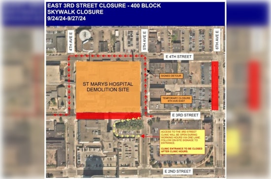 E Third Street Closure and Detours Around St. Mary's Hospital Site Demolition