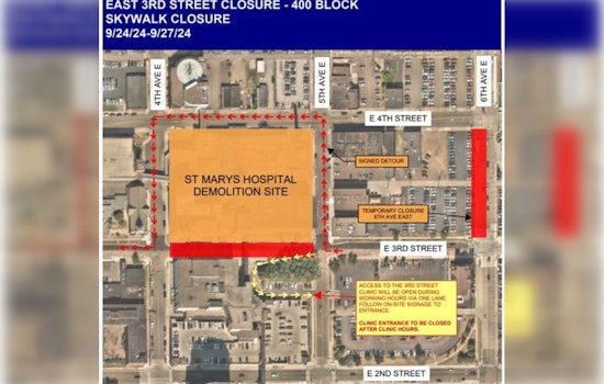 E Third Street Closure and Detours Around St. Mary's Hospital Site Demolition