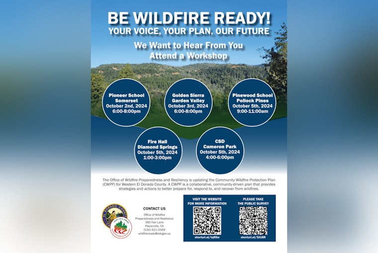 El Dorado County Invites Public to Shape Wildfire Preparedness Strategy at Upcoming Workshops