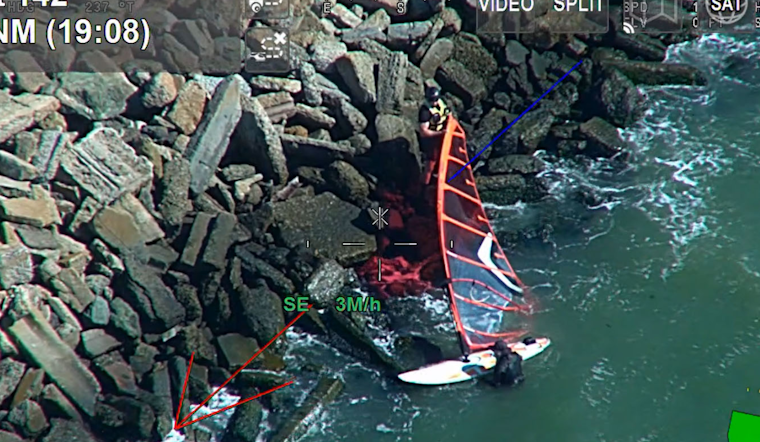 Helicopter Rescue by Contra Costa Sheriff's Office Saves Windsurfer Near Point Isabel Shoreline