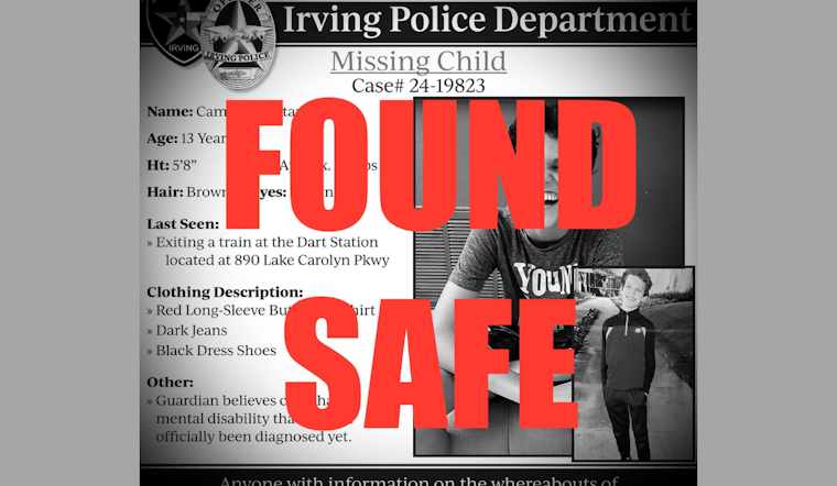 Irving Community Relieved as Missing 13-Year-Old Cameron Matar Found Safe
