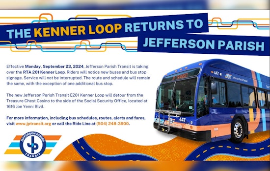 Jefferson Parish Transit Takes Over Kenner Loop, Lowers Fares, and Adds New Bus Stop for Enhanced Commuter Service