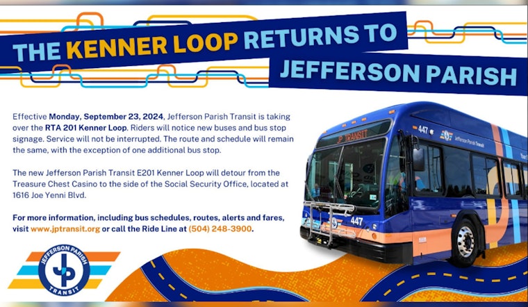 Jefferson Parish Transit Takes Over Kenner Loop, Lowers Fares, and Adds New Bus Stop for Enhanced Commuter Service