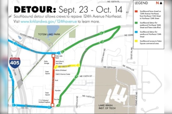 Kirkland Road Closure Alert, 124th Avenue NE Southbound Lane Shut Down for Totem Lake Revitalizations