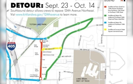 Kirkland Road Closure Alert, 124th Avenue NE Southbound Lane Shut Down for Totem Lake Revitalizations