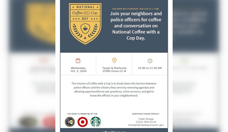 Maple Grove Residents Invited to Connect with Police Over Coffee on National Coffee with a Cop Day