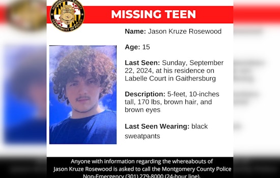 Missing Teenager Jason Kruze Rosewood Found Safe and Unharmed, Montgomery County Police Confirm