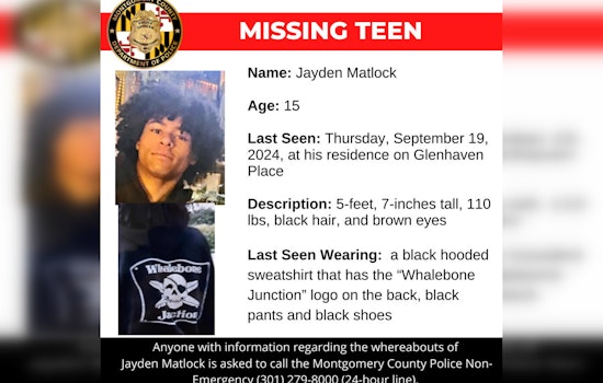 Montgomery County Police Seek Public's Help in Search for Missing Teen Jayden Matlock