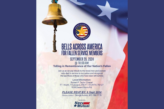 NAS JRB Fort Worth to Honor Fallen Heroes with "Bells Across America" Ceremony at Robert P. Taylor Memorial Chapel
