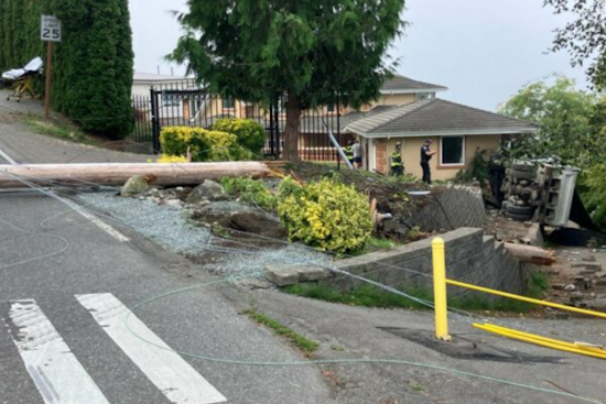 No Injuries Reported as Dump Truck Overturns and Collides with Edmonds Home, Power Outages Affect Hundreds