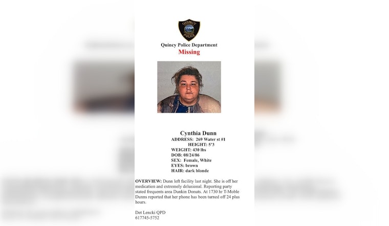 Quincy Police Seek Help in Locating Missing Resident Cynthia Dunn, Community Urged to Assist