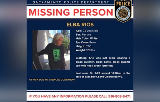 Sacramento Police Seek Help to Locate At-Risk Missing 72-Year-Old Elba Rios