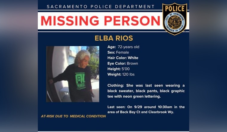 Sacramento Police Seek Help to Locate At-Risk Missing 72-Year-Old Elba Rios