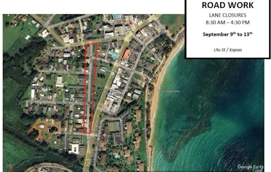 Scheduled Ulu Street Lane Closure for Road Resurfacing in Kapa‘a from Sept. 9-13